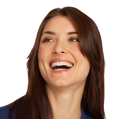 Woman smiling wearing ceramic braces